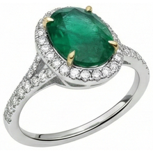 10 Carats Oval Green Emerald And Round Natural Earth Mined Diamond Ring Fine Jewellery