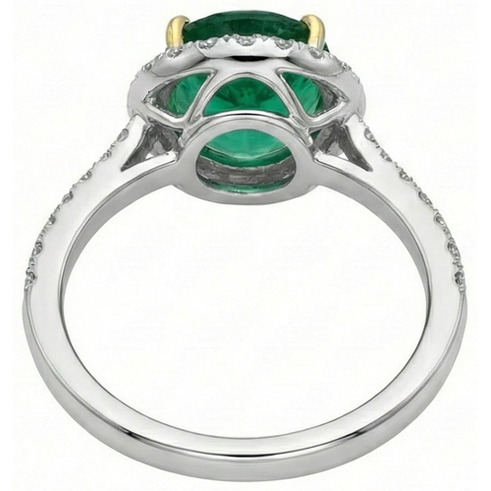 10 Carats Oval Green Emerald And Round Natural Earth Mined Diamond Ring Fine Jewellery