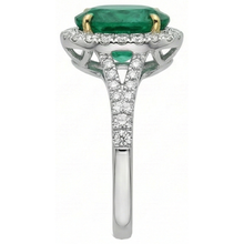 10 Carats Oval Green Emerald And Round Natural Earth Mined Diamond Ring Fine Jewellery