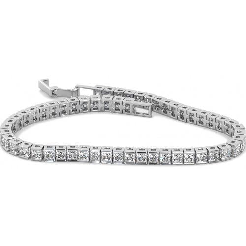 10 Carats Princess Cut Genuine Diamonds Channel Set Bracelet White Gold