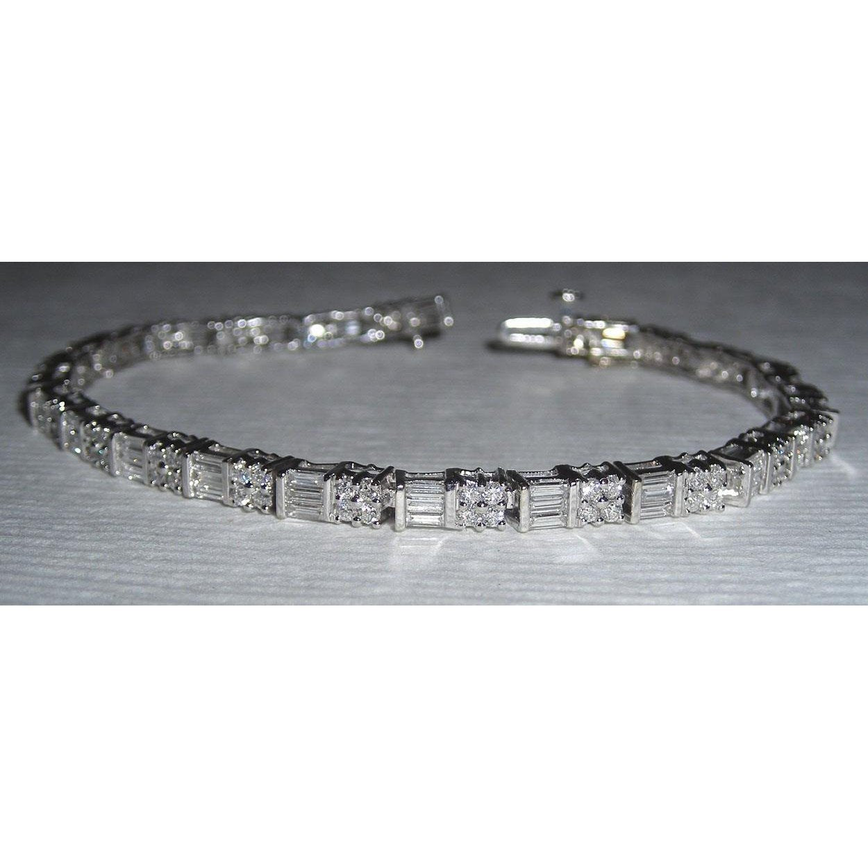 10 Carats Real Diamond Tennis Bracelet White Gold Baguettes 2