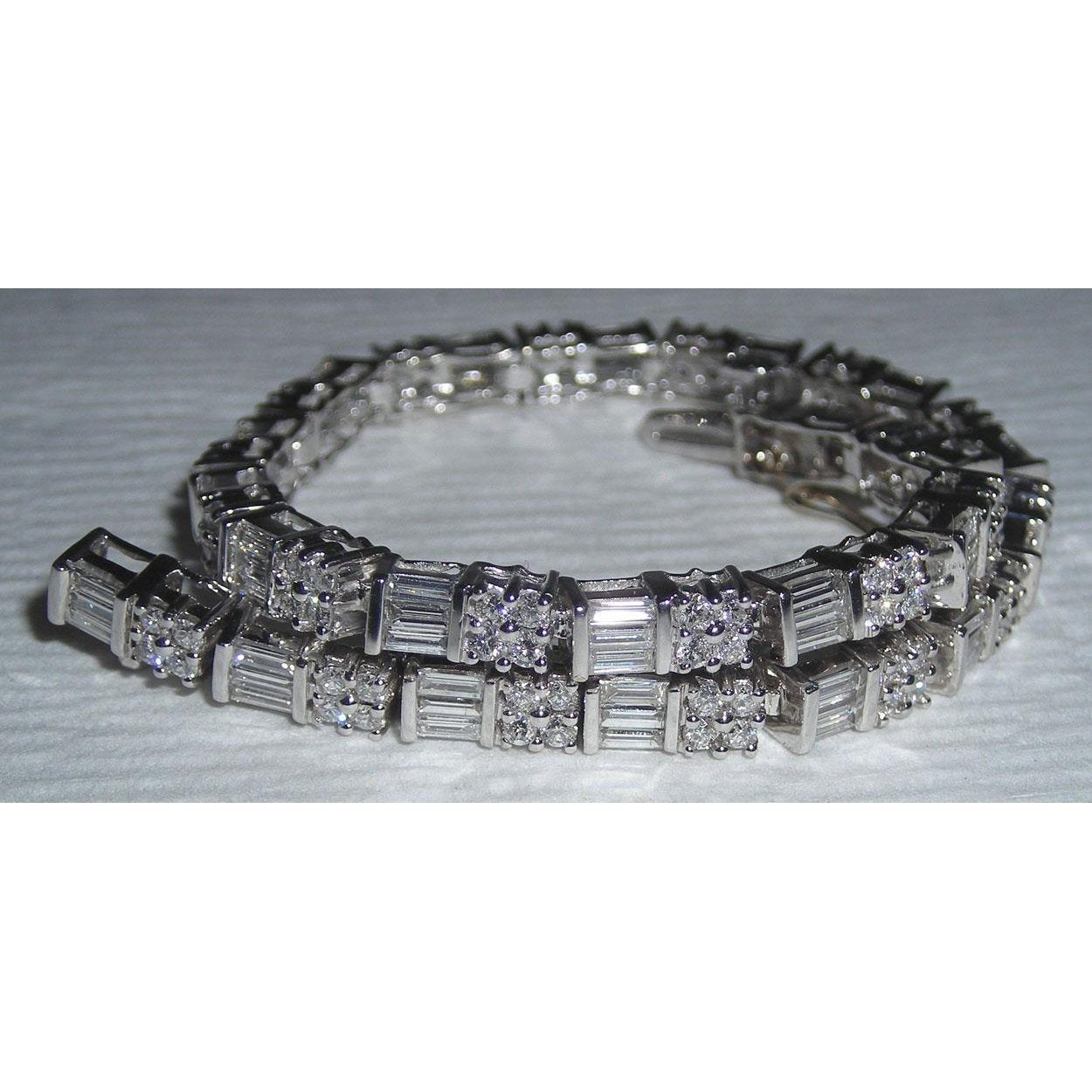 10 Carats Real Diamond Tennis Bracelet White Gold Baguettes 3