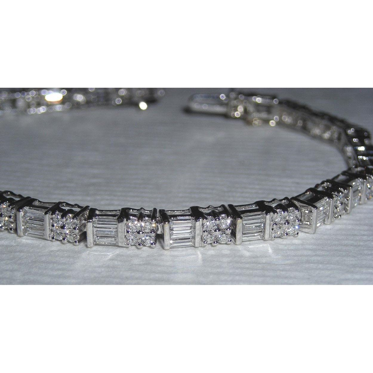 10 Carats Real Diamond Tennis Bracelet White Gold Baguettes