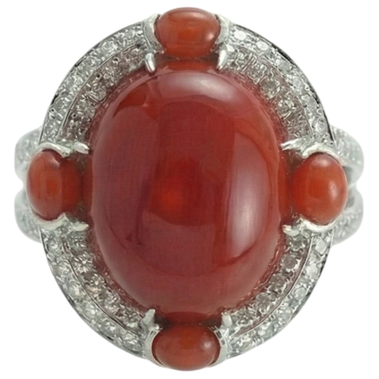10 Ct Coral And Natural Earth Mined Diamonds Engagement Ring White Gold 14K