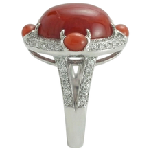 10 Ct Coral And Natural Earth Mined Diamonds Engagement Ring White Gold 14K