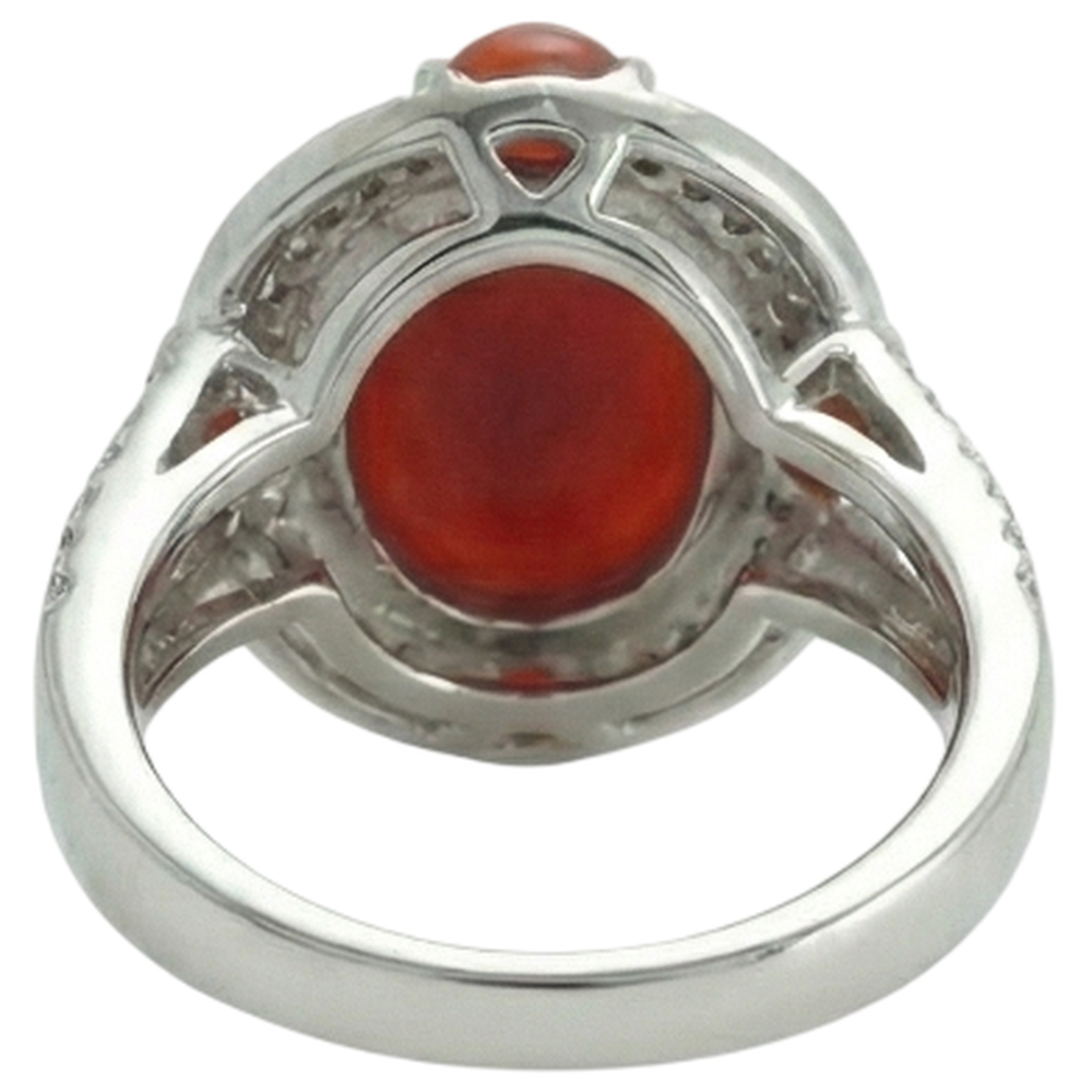 10 Ct Coral And Natural Earth Mined Diamonds Engagement Ring White Gold 14K