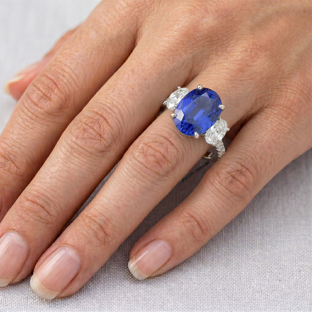 10 Ct Oval Sapphire Natural Earth Mined Diamond Ring