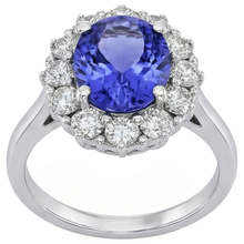 10 Ct Oval Tanzanite And Natural Earth Mined Diamonds Ring Gold White 14K Prong Set