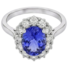10 Ct Oval Tanzanite And Natural Earth Mined Diamonds Ring Gold White 14K Prong Set