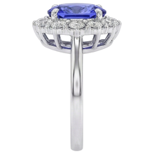 10 Ct Oval Tanzanite And Natural Earth Mined Diamonds Ring Gold White 14K Prong Set
