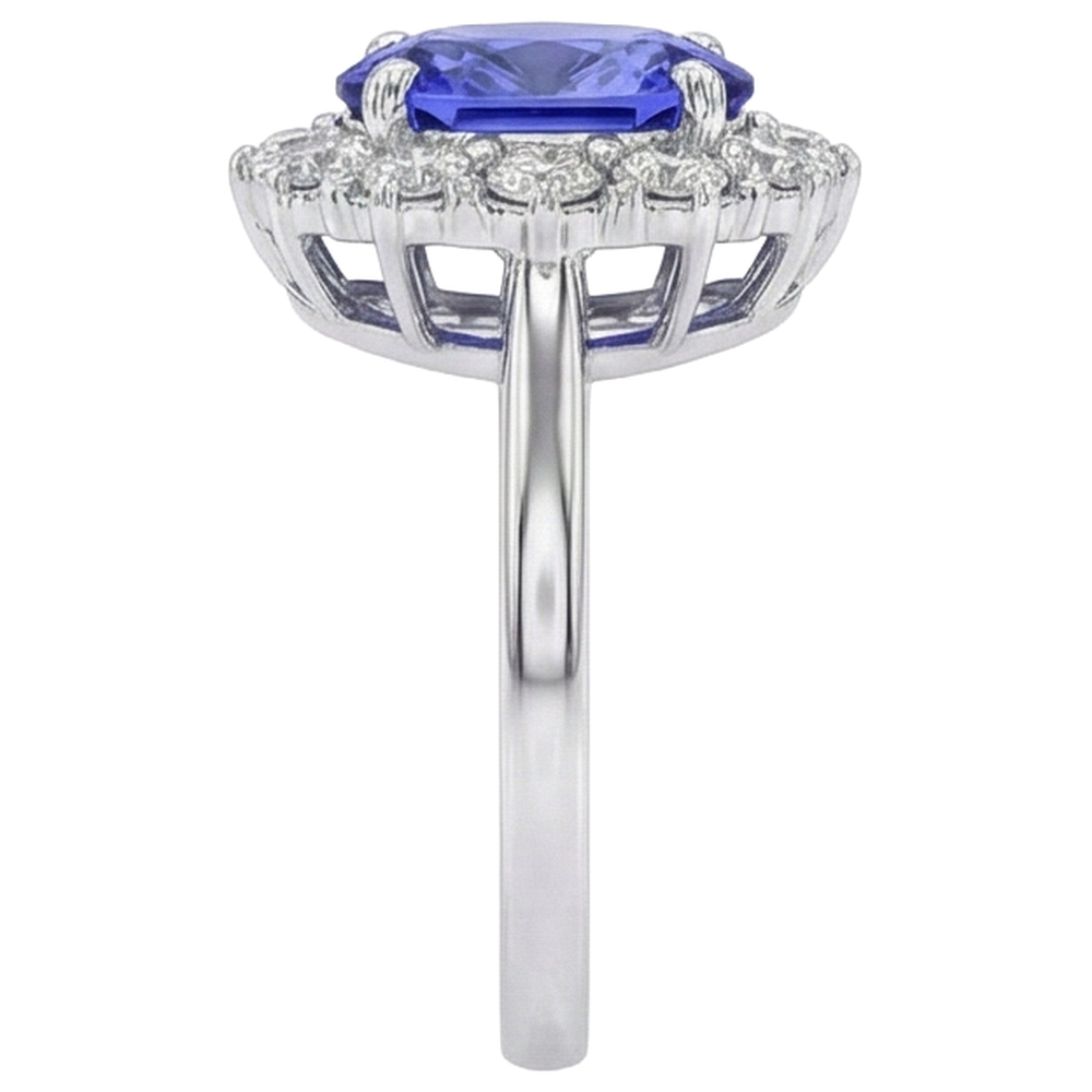 10 Ct Oval Tanzanite And Natural Earth Mined Diamonds Ring Gold White 14K Prong Set