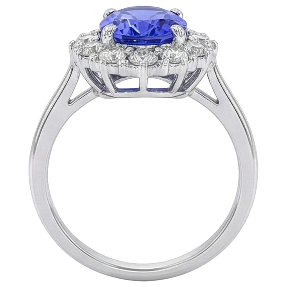 10 Ct Oval Tanzanite And Natural Earth Mined Diamonds Ring Gold White 14K Prong Set