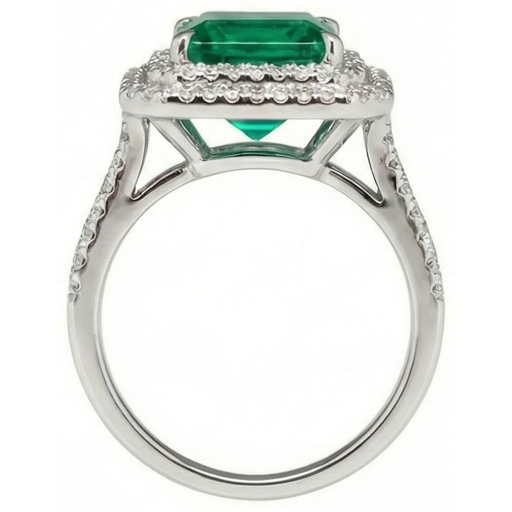 10 Ct Princess Cut Green Emerald With Natural Earth Mined Diamond Ring