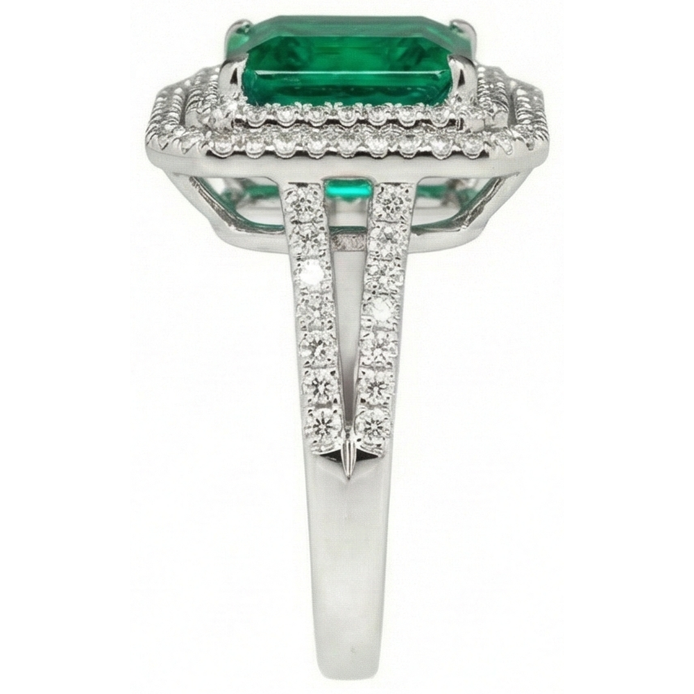10 Ct Princess Cut Green Emerald With Natural Earth Mined Diamond Ring