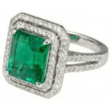 10 Ct Princess Cut Green Emerald With Natural Earth Mined Diamond Ring