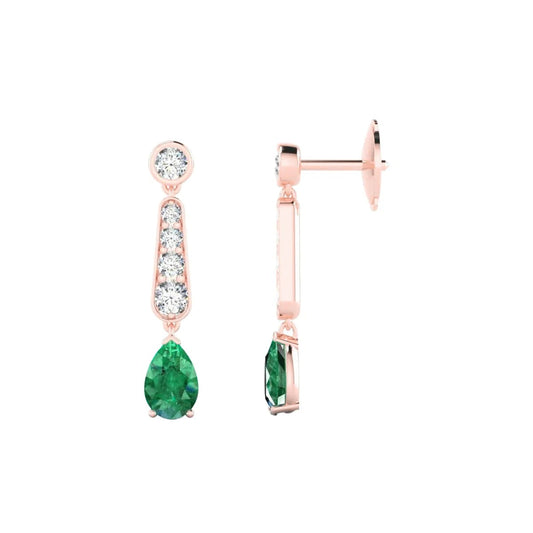 10.50 Carats Green Emerald And Diamond Dangle Earrings Rose Gold 14K