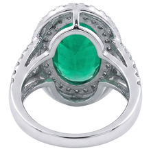 11.25 Carats Oval Cut Green Emerald & Natural Earth Mined Diamond 14K White Gold Anniversary Ring