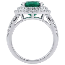 11.25 Carats Oval Cut Green Emerald & Natural Earth Mined Diamond 14K White Gold Anniversary Ring