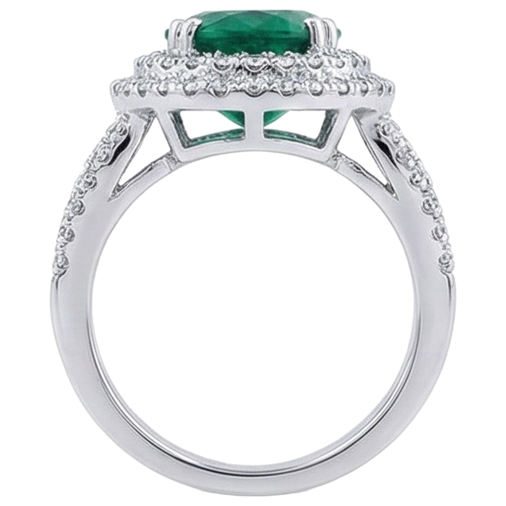 11.25 Carats Oval Cut Green Emerald & Natural Earth Mined Diamond 14K White Gold Anniversary Ring