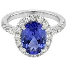 11.25 Carats Oval Tanzanite With Round Natural Earth Mined Diamonds Ring 14K White Gold