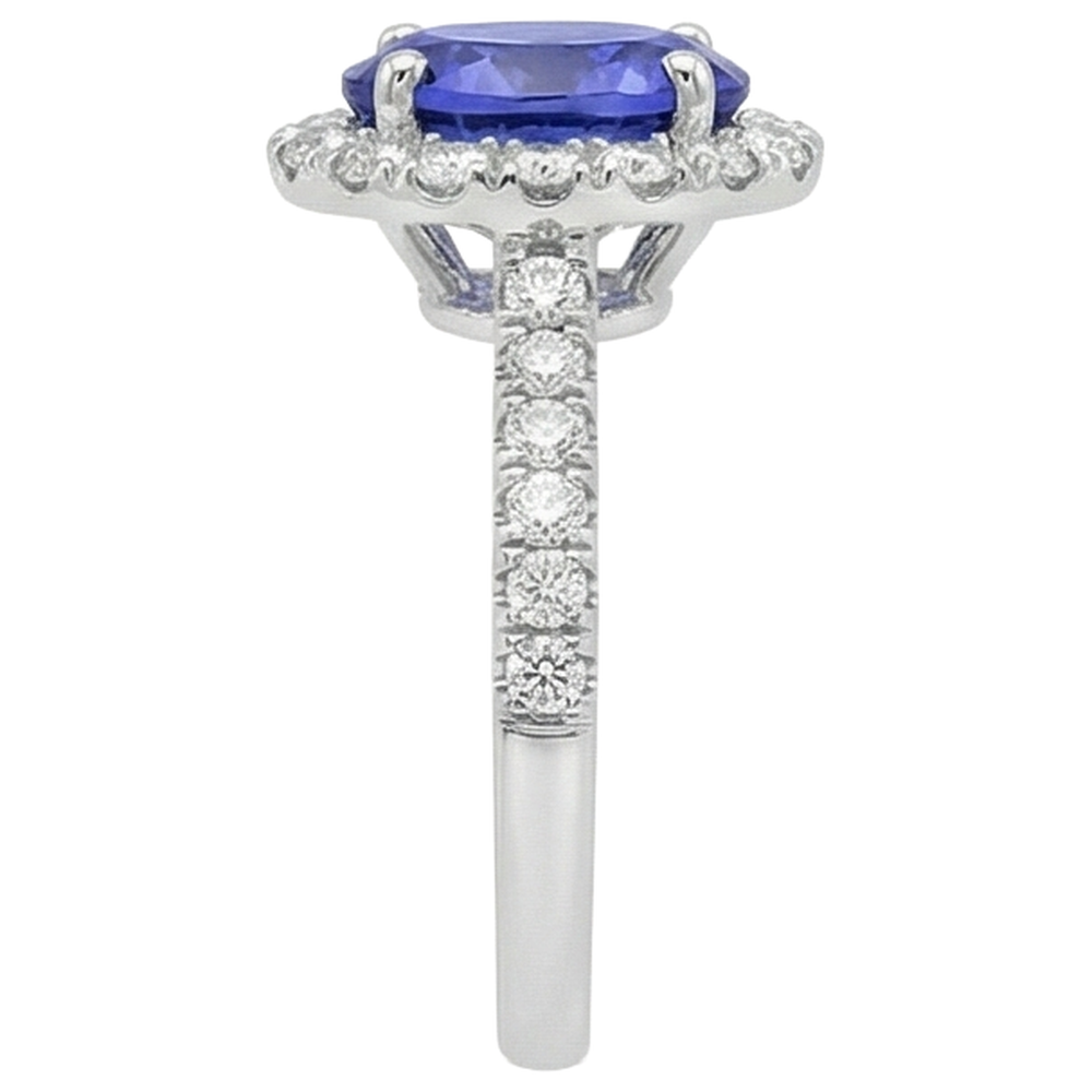 11.25 Carats Oval Tanzanite With Round Natural Earth Mined Diamonds Ring 14K White Gold