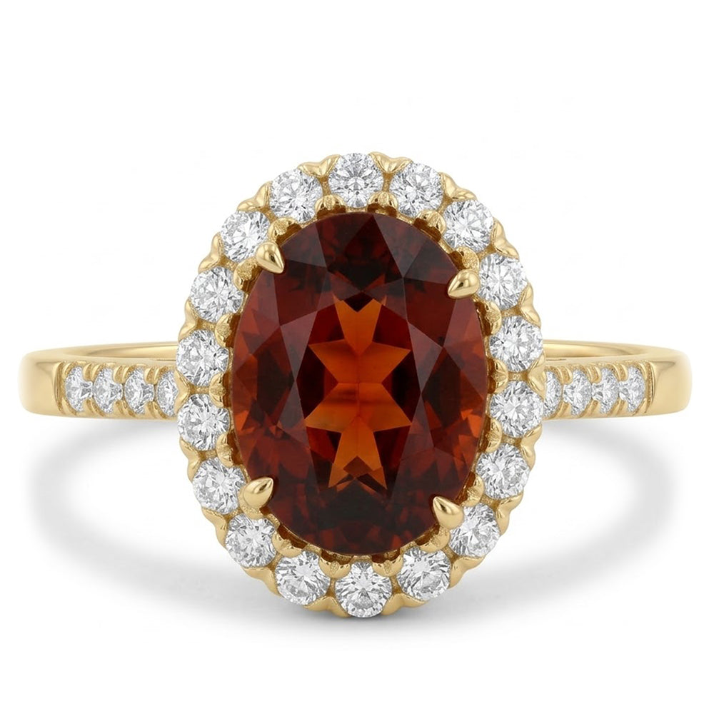 11.25 Ct Garnet With Natural Earth Mined Diamonds Engagement Ring Yellow Gold 14K