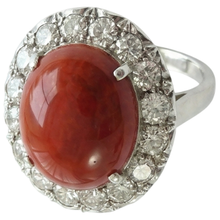 11.25 Ct Round Cut Red Coral And Natural Earth Mined Diamonds Wedding Ring 14K Gold