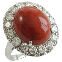 11.25 Ct Round Cut Red Coral And Natural Earth Mined Diamonds Wedding Ring 14K Gold