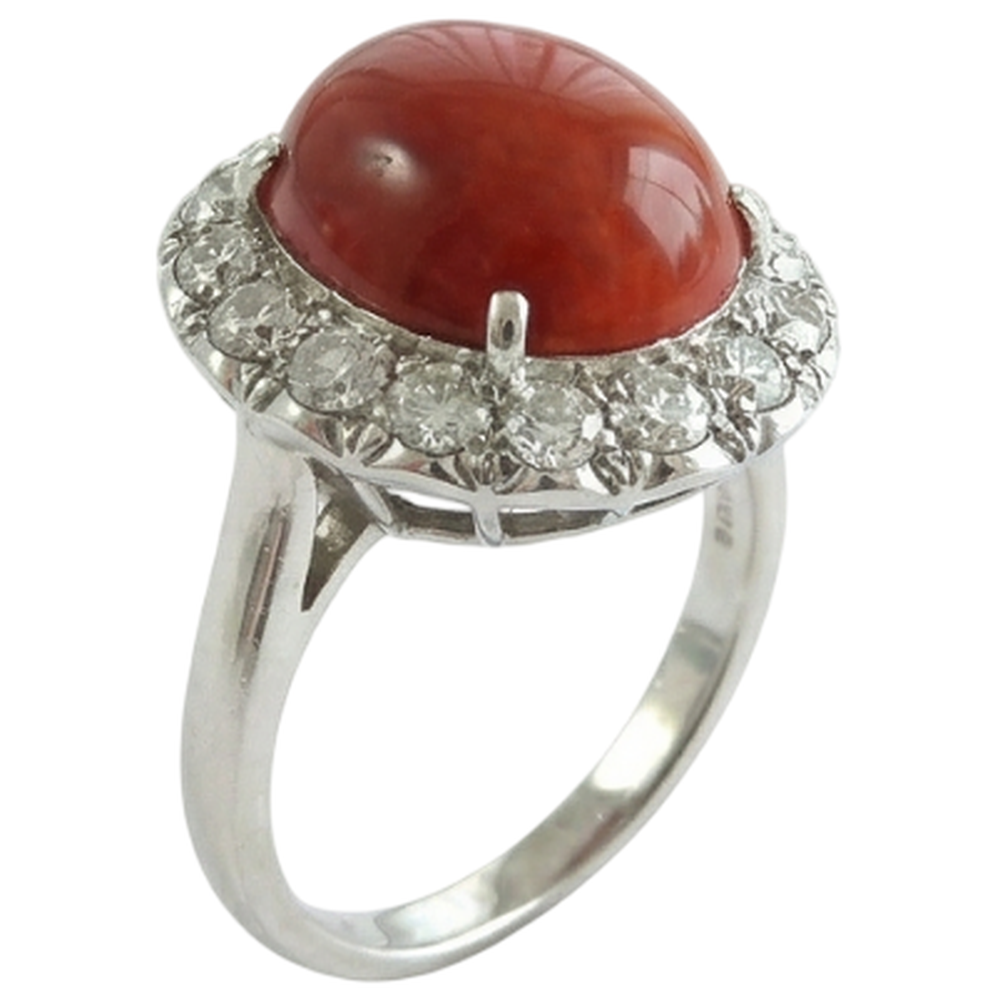 11.25 Ct Round Cut Red Coral And Natural Earth Mined Diamonds Wedding Ring 14K Gold