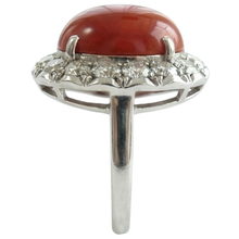 11.25 Ct Round Cut Red Coral And Natural Earth Mined Diamonds Wedding Ring 14K Gold
