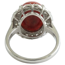 11.25 Ct Round Cut Red Coral And Natural Earth Mined Diamonds Wedding Ring 14K Gold