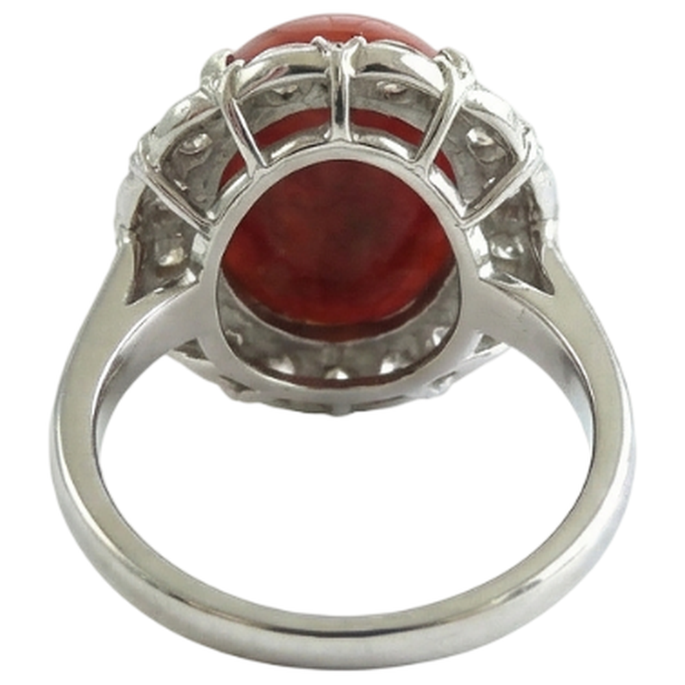 11.25 Ct Round Cut Red Coral And Natural Earth Mined Diamonds Wedding Ring 14K Gold