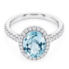 11.70 Ct Oval Aquamarine And Round Natural Earth Mined Diamonds Ring 14K White Gold