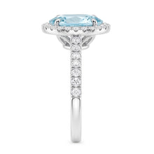 11.70 Ct Oval Aquamarine And Round Natural Earth Mined Diamonds Ring 14K White Gold