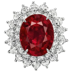 11.75 Carats Red Ruby With Natural Earth Mined Diamonds Ring 14K White Gold