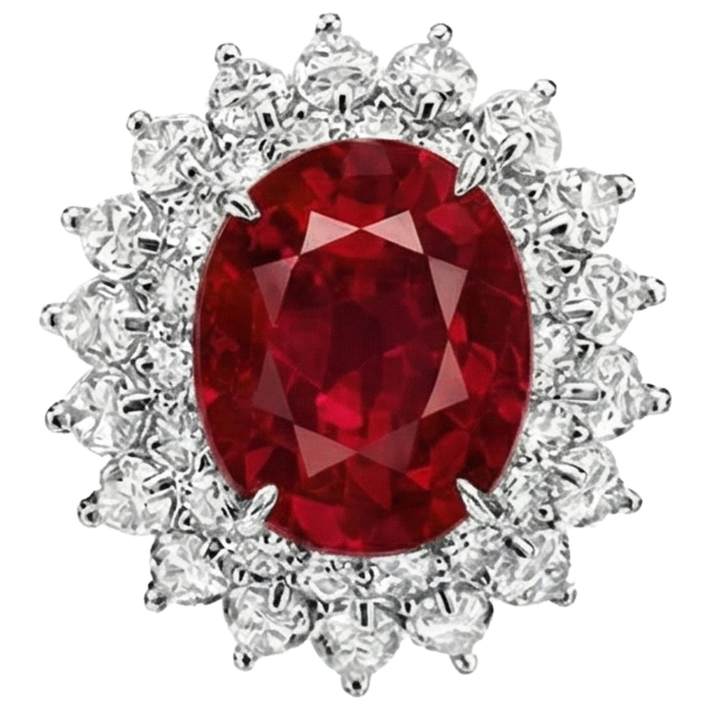 11.75 Carats Red Ruby With Natural Earth Mined Diamonds Ring 14K White Gold