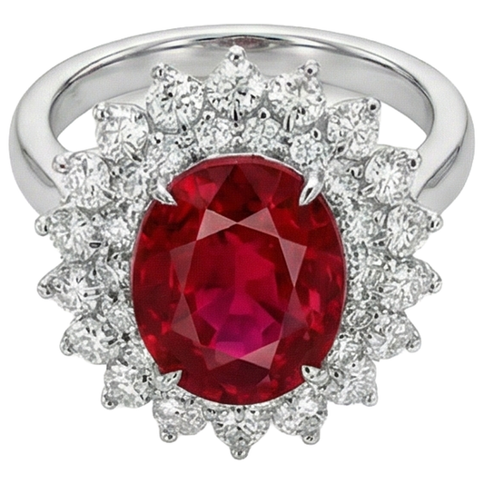 11.75 Carats Red Ruby With Natural Earth Mined Diamonds Ring 14K White Gold
