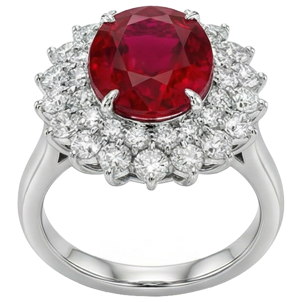 11.75 Carats Red Ruby With Natural Earth Mined Diamonds Ring 14K White Gold