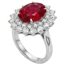 11.75 Carats Red Ruby With Natural Earth Mined Diamonds Ring 14K White Gold