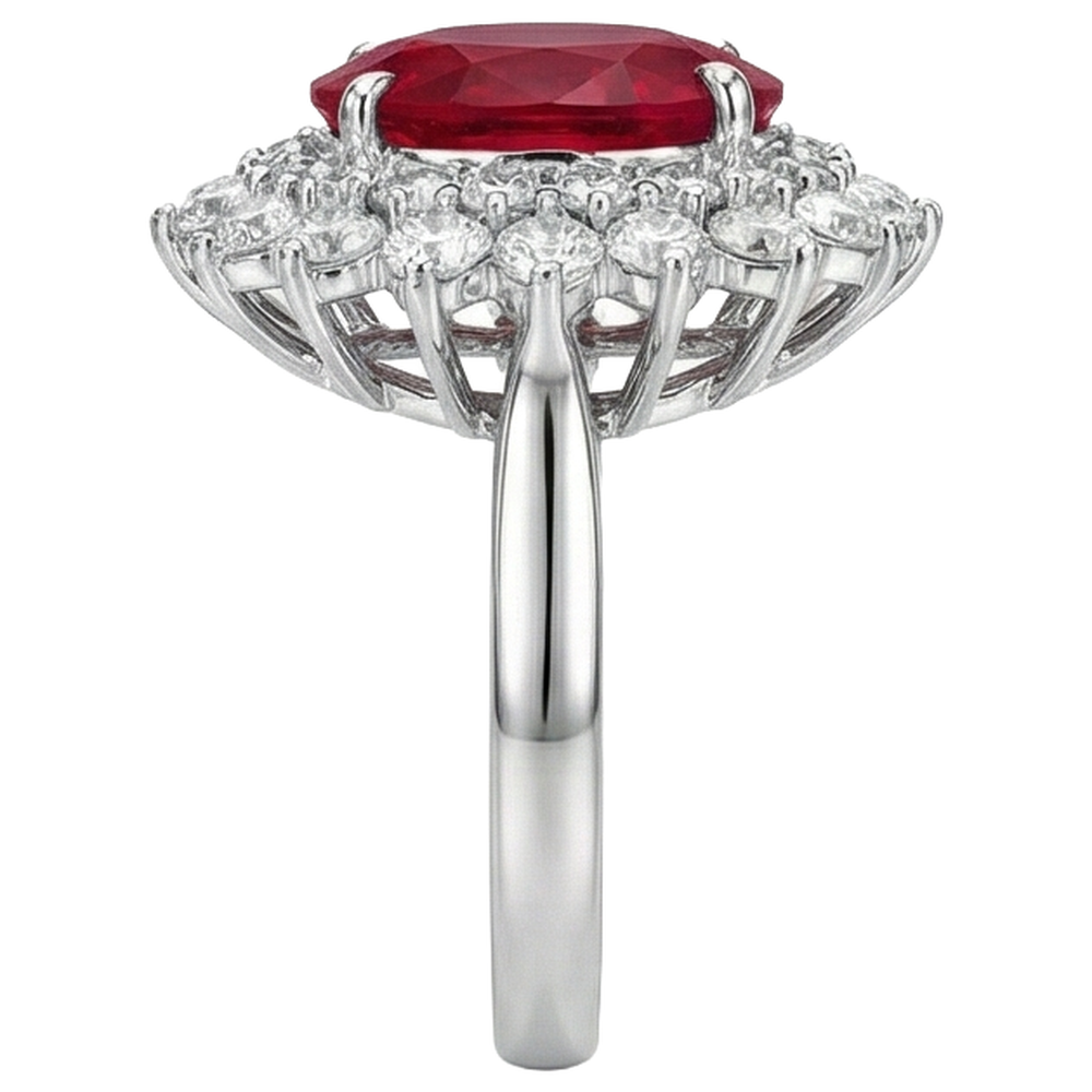 11.75 Carats Red Ruby With Natural Earth Mined Diamonds Ring 14K White Gold