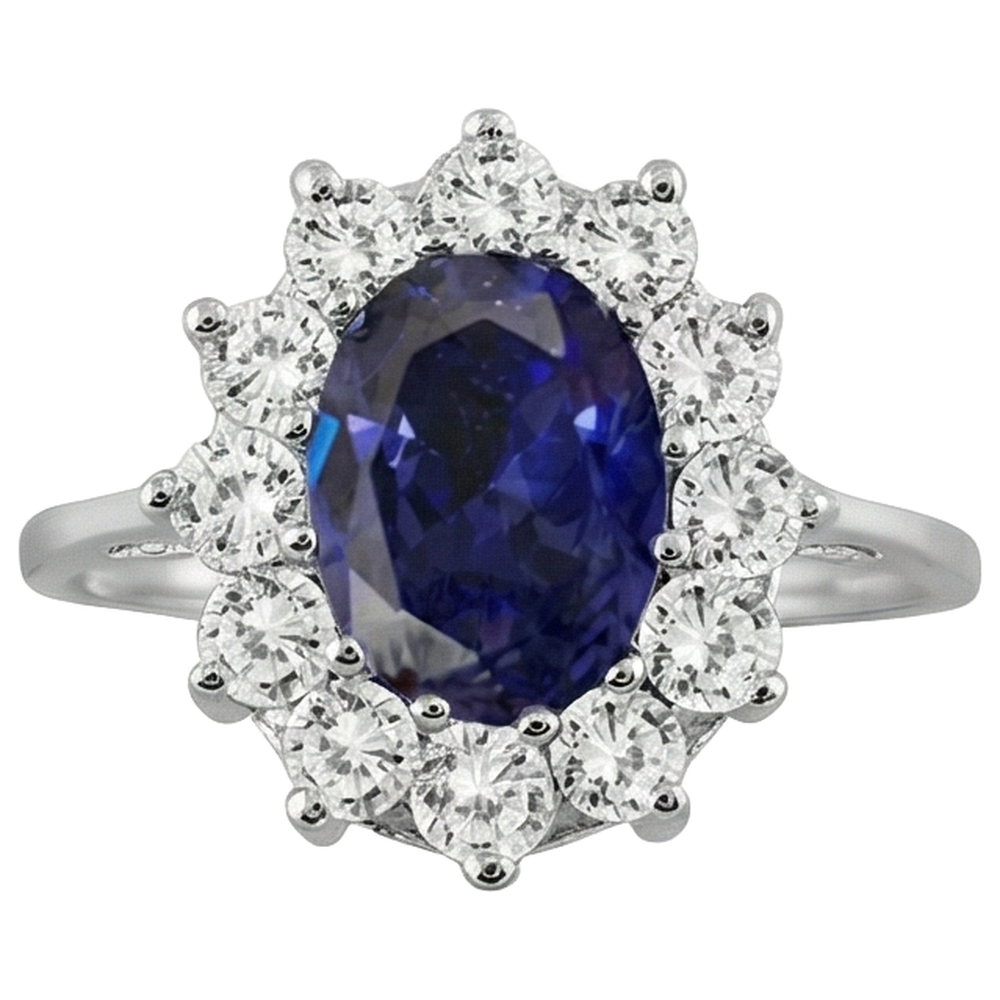 11.75 Ct Blue Tanzanite With Natural Earth Mined Diamonds Wedding Ring 14K White Gold
