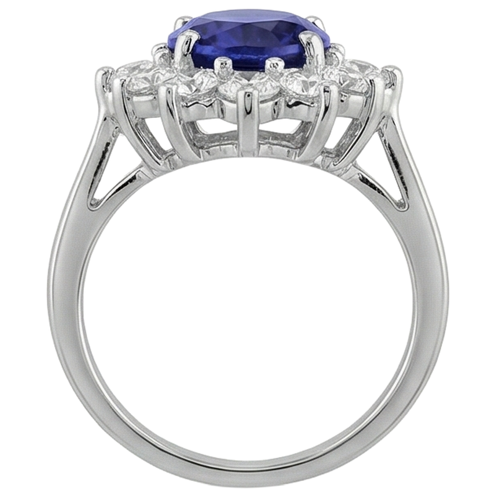 11.75 Ct Blue Tanzanite With Natural Earth Mined Diamonds Wedding Ring 14K White Gold