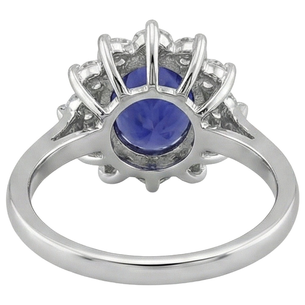 11.75 Ct Blue Tanzanite With Natural Earth Mined Diamonds Wedding Ring 14K White Gold