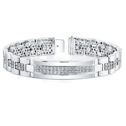 11 Carats Natural Round Cut Men's Diamond Bracelet White Gold 14K