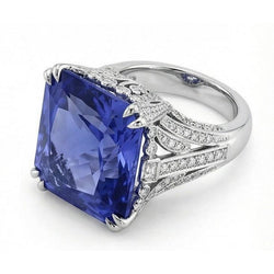 11.51 Carat Cushion Sri Lanka Sapphire Round Natural Earth Mined DIAMOND ( NOT LAB GROWN ) White Gold Ring