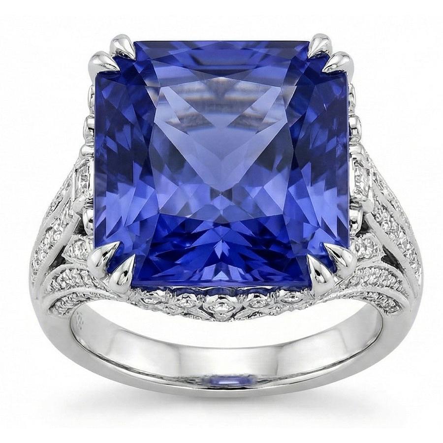 11.51 Carat Cushion Sri Lanka Sapphire Round Natural Earth Mined DIAMOND ( NOT LAB GROWN ) White Gold Ring