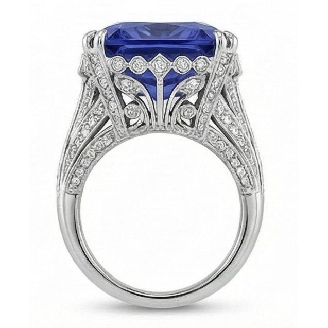 11.51 Carat Cushion Sri Lanka Sapphire Round Natural Earth Mined DIAMOND ( NOT LAB GROWN ) White Gold Ring