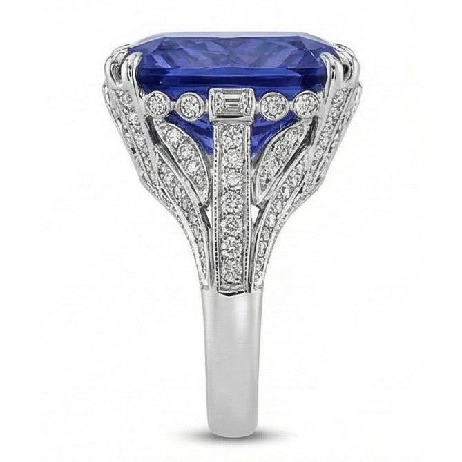 11.51 Carat Cushion Sri Lanka Sapphire Round Natural Earth Mined DIAMOND ( NOT LAB GROWN ) White Gold Ring