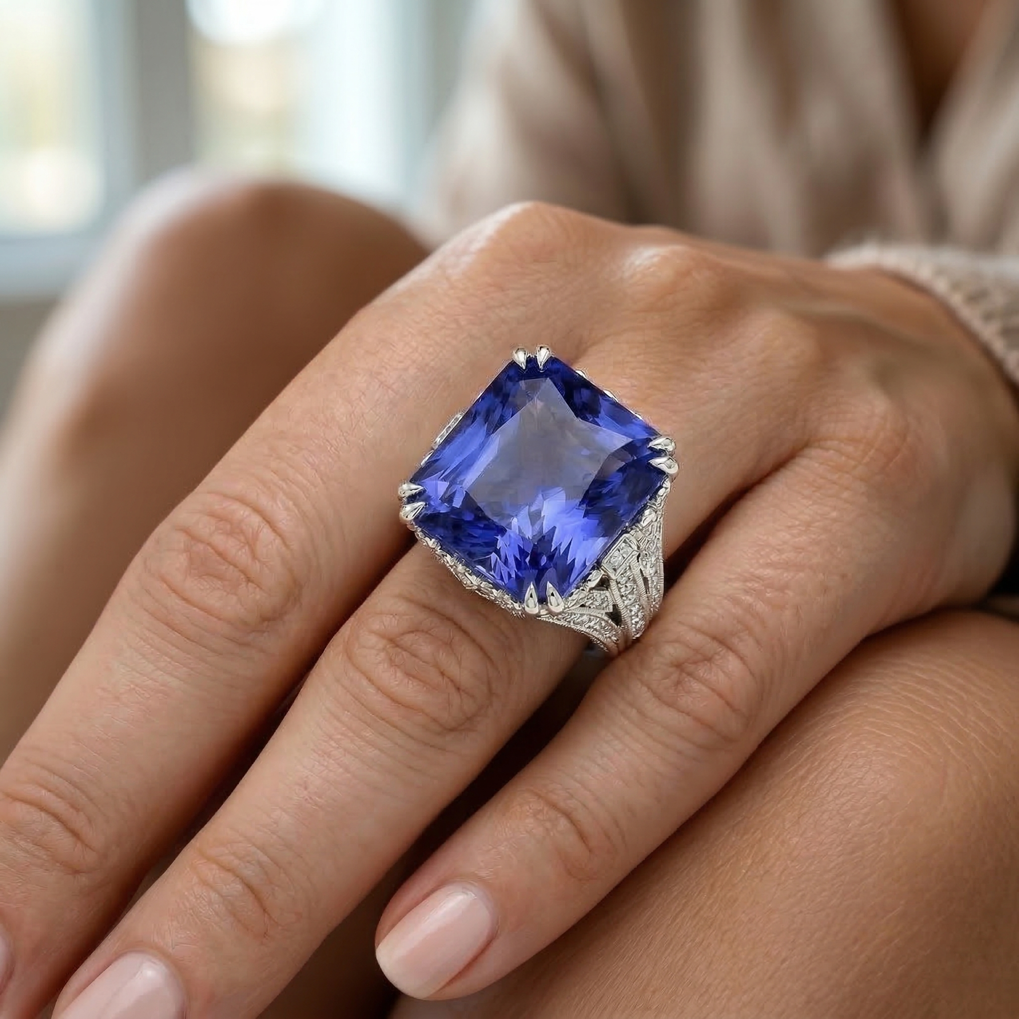 11.51 Carat Cushion Sri Lanka Sapphire Round Natural Earth Mined DIAMOND ( NOT LAB GROWN ) White Gold Ring
