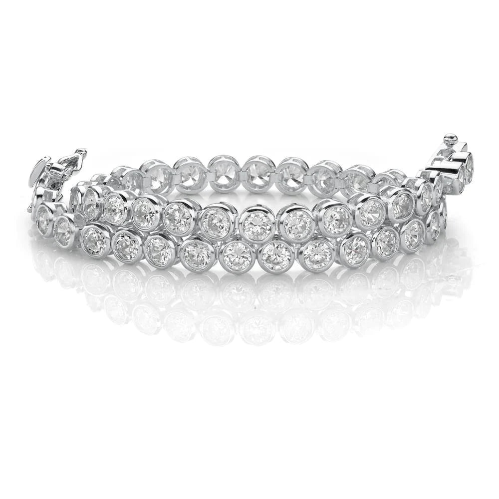 11.25 Ct Bezel Set Round Cut Real Diamond Tennis Bracelet White Gold 14K